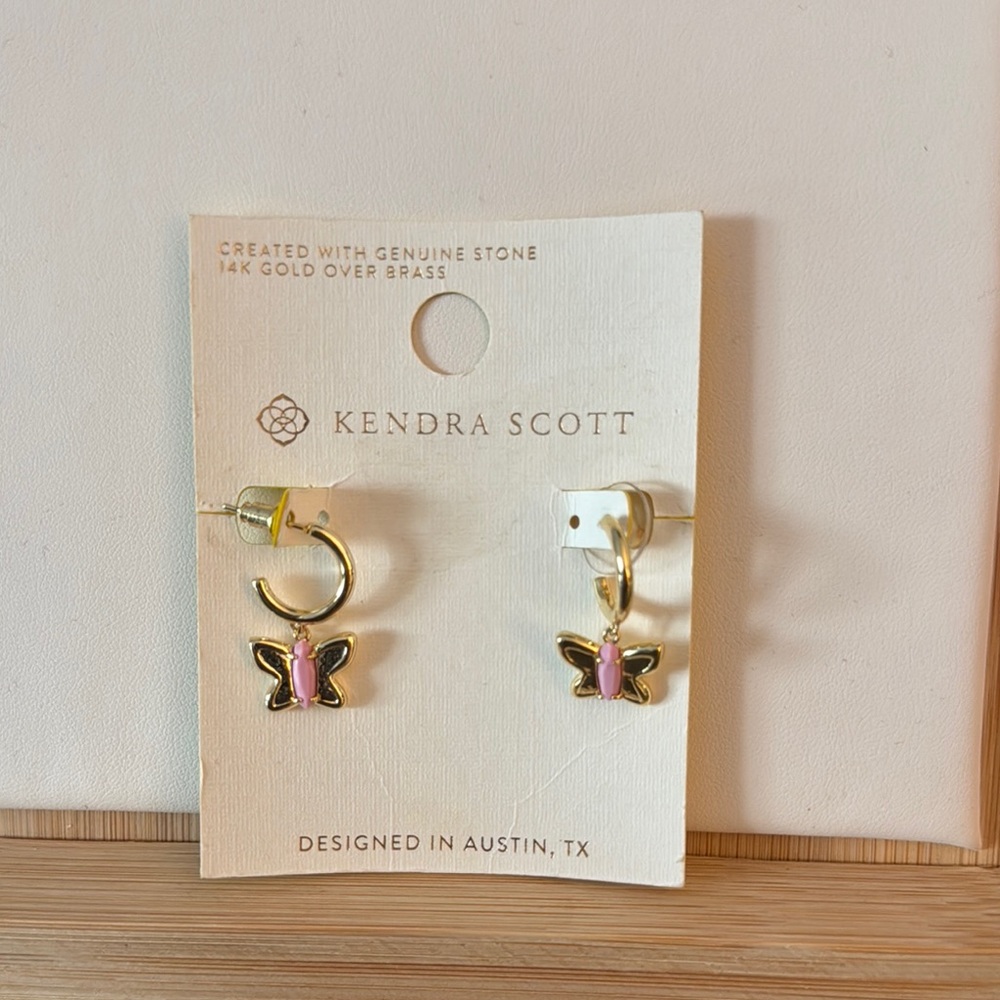 Kendra Scott Gold and Pink Geometric Earrings - Picture 1 of 2